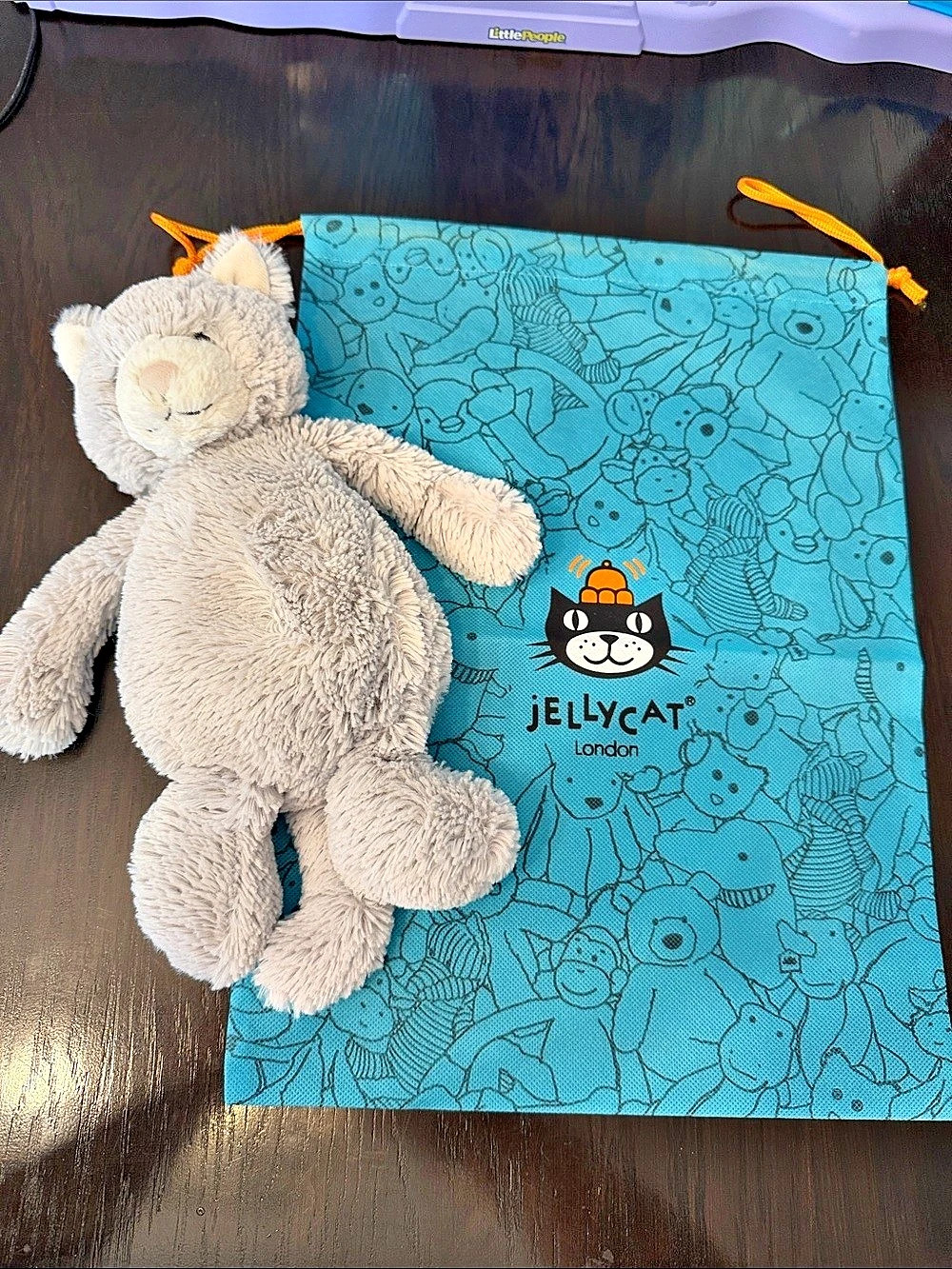 Jellycat Bashful Grey Kitty Plush Toy with Blue Pouch